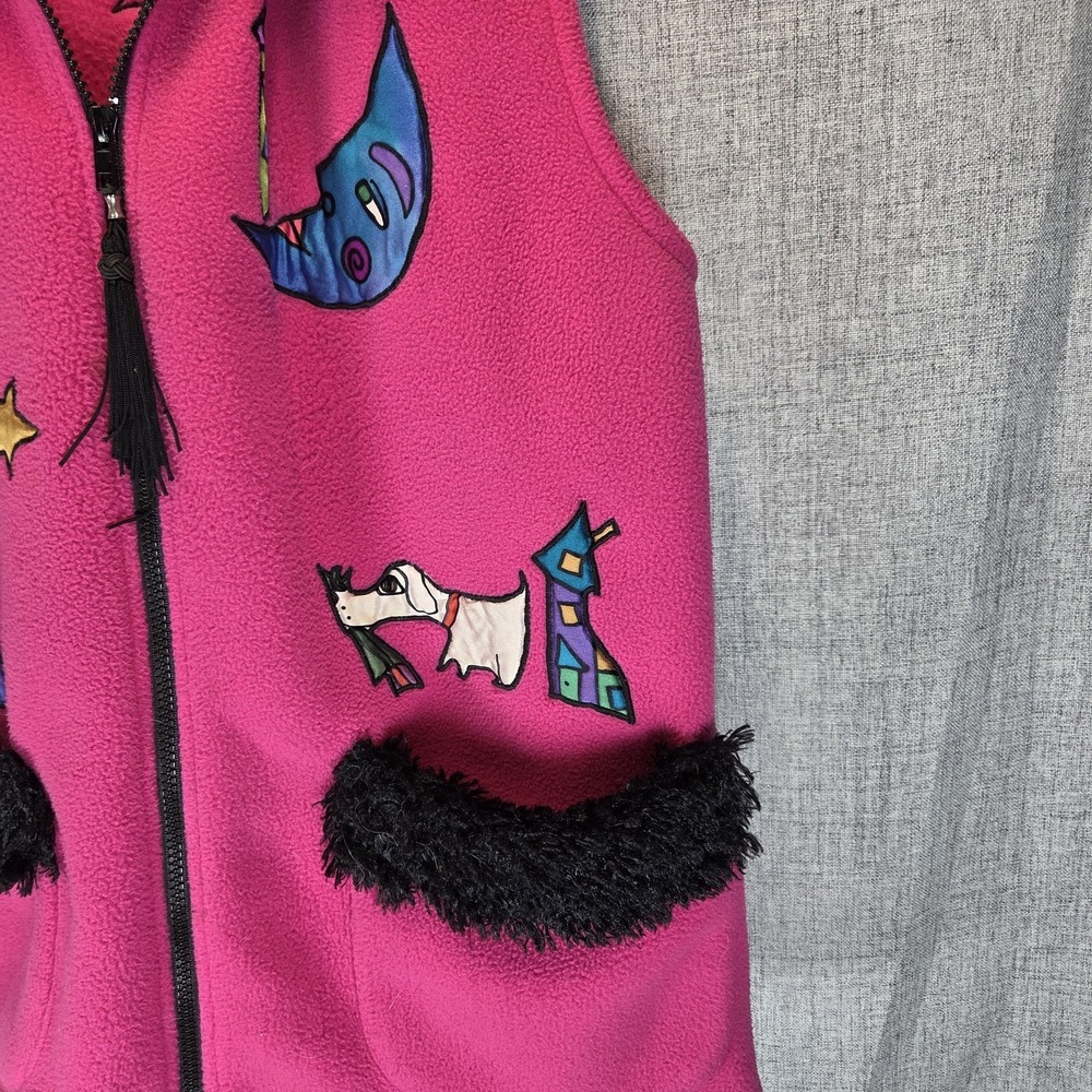 Vintage Christine Seigneuret Fleece Vest Womens M Pink Fleece Artsy Zip 90s - Picture 3 of 8